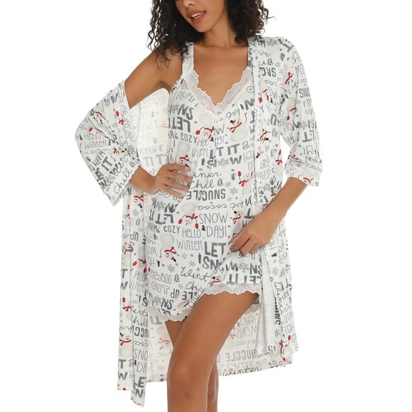 Other - 7344 Robes Set Sexy V-Neck 2 Pieces Lingerie Nightgown with Robes Pajama
